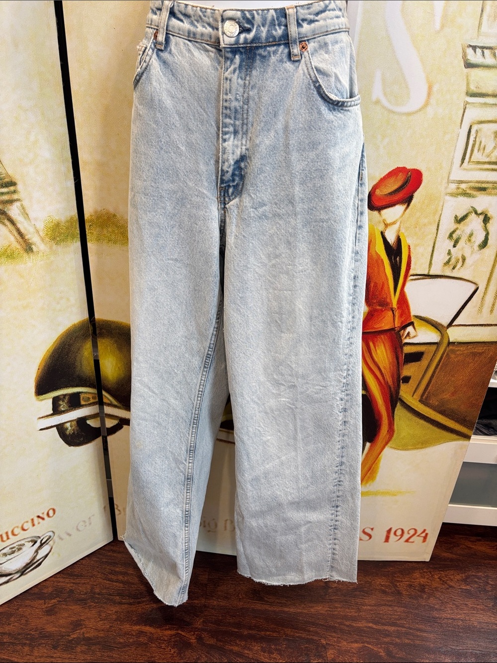 Zara Light Blue Wide-Leg High-Rise Jeans